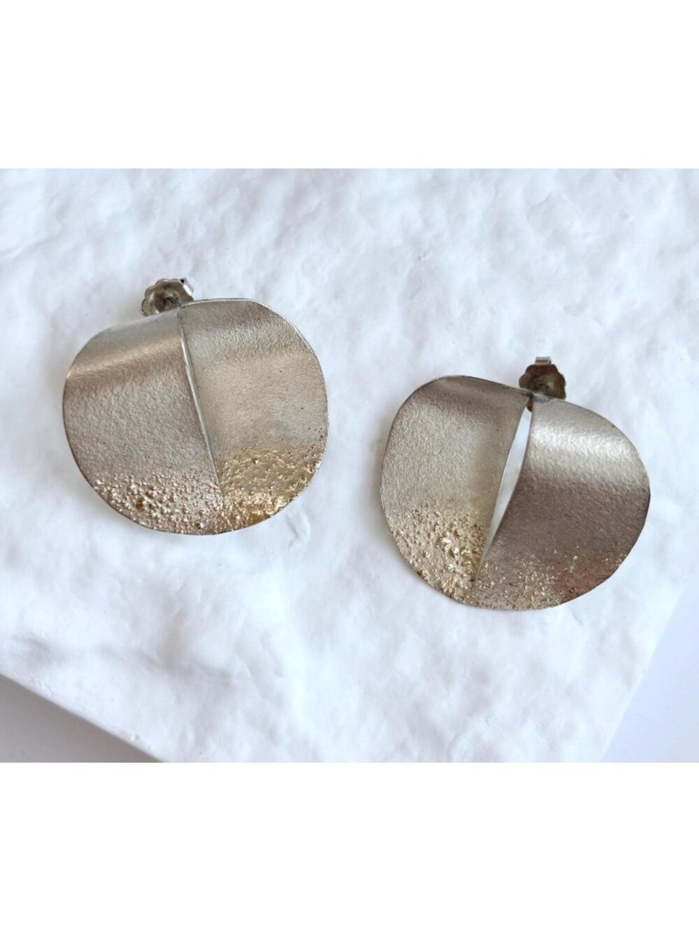 Folded Modernist Southwest Style Signed Vintage Sterling Silver 925 Earrings